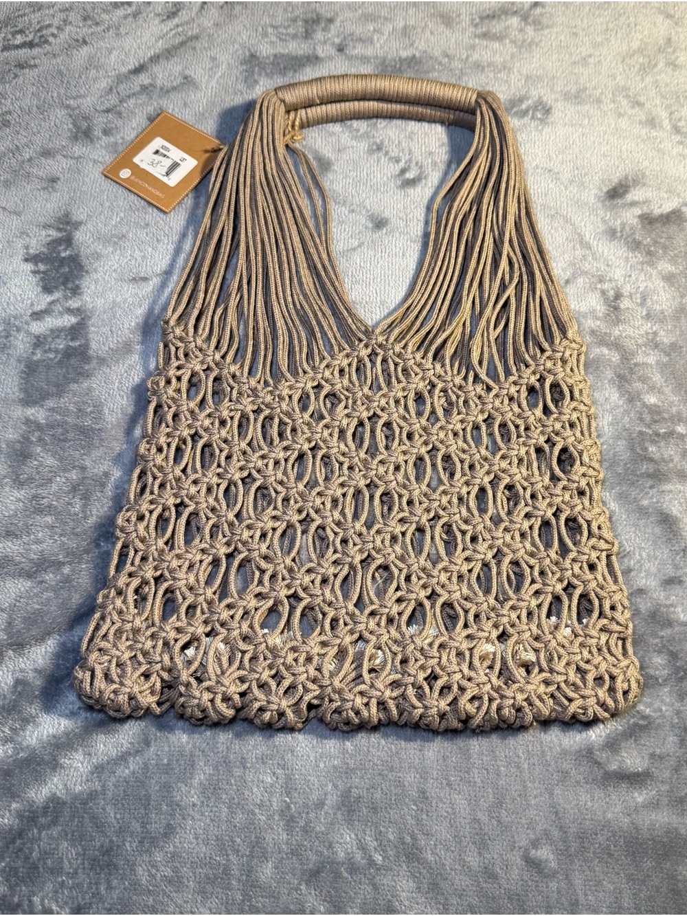 Handwoven Macramé Tote Bag in Taupe